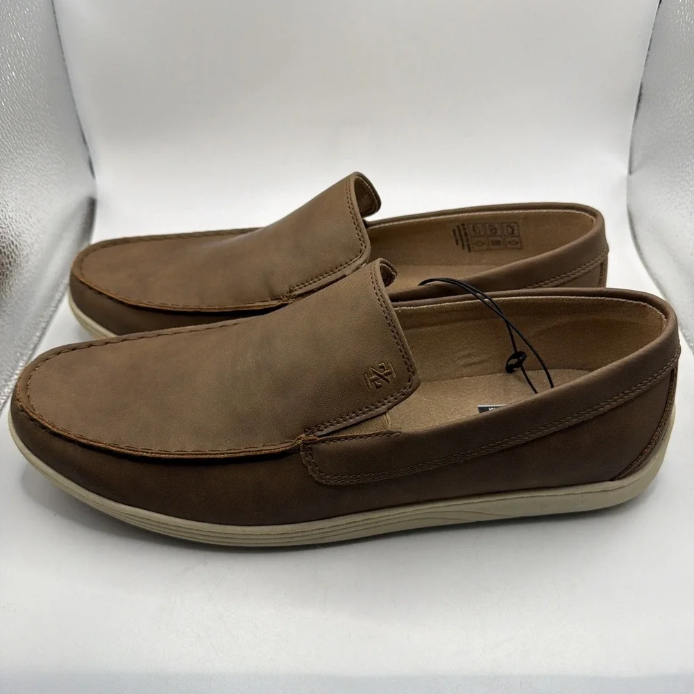 Izod Seapoint Loafers Men's Tan Leather Slip On Mem Foam‎ Casual Mocassin 10.5